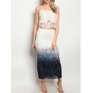 Ivory Navy Ombré Lace Skirt